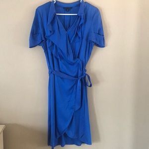 BANANA REPUBLIC Blue Silk Faux Wrap Dress 14
